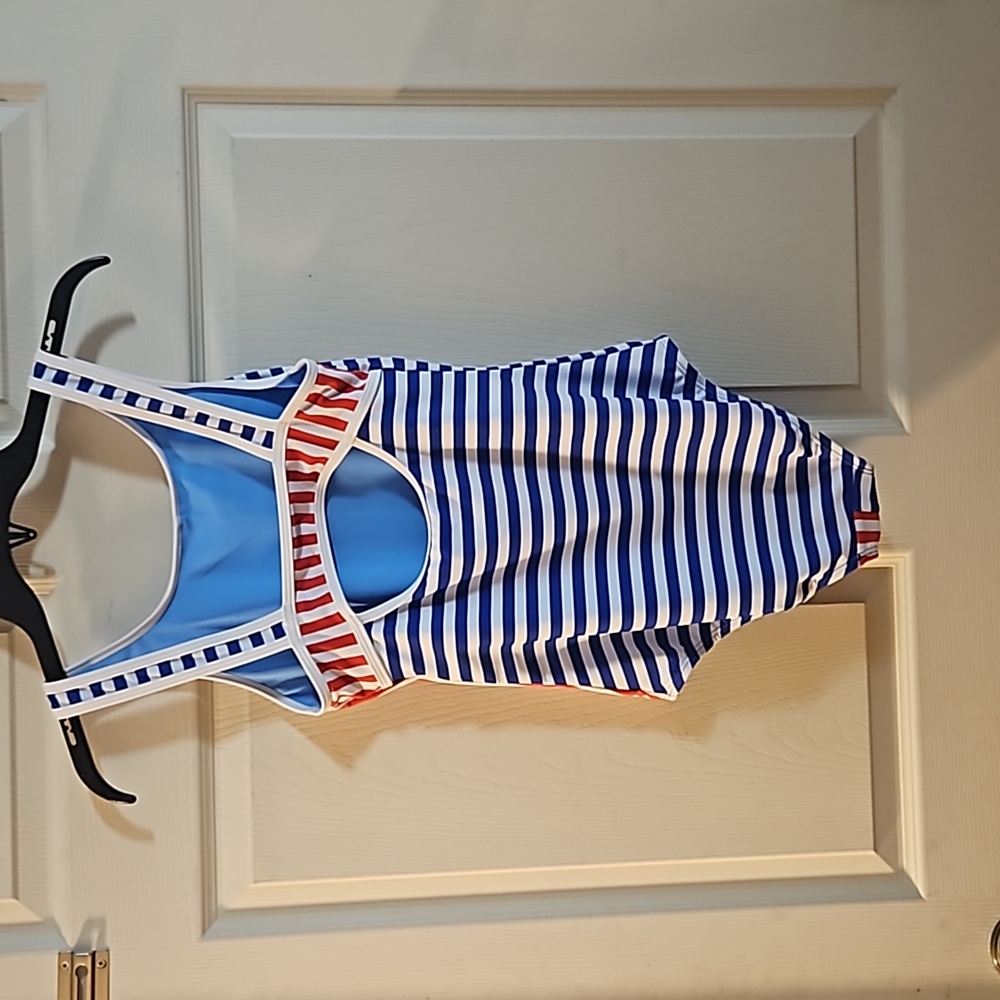 Speedo Girls’ Stripe Blocked One Piece Swimsuit: BLUE/RED: NEW WITH TAGS: SZ 16 - Picture 8 of 8